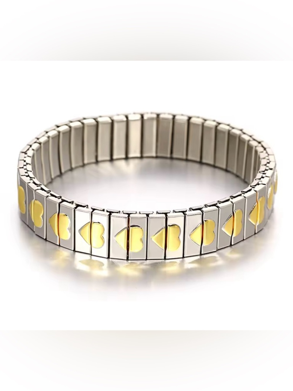 Anthropologie Silver Stretch Ring Bracelet with Gold Heart Accents